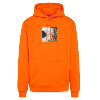 Hirsch am Bergsee - Organic Relaxed Hoodie Made in EU - SUNSET ORANGE - Vorne