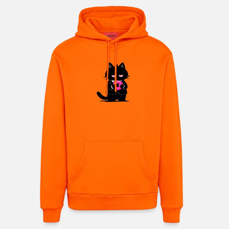 Chat noir avec un donut rose - Sweat à capuche bio décontracté fabriqué en UE - SUNSET ORANGE