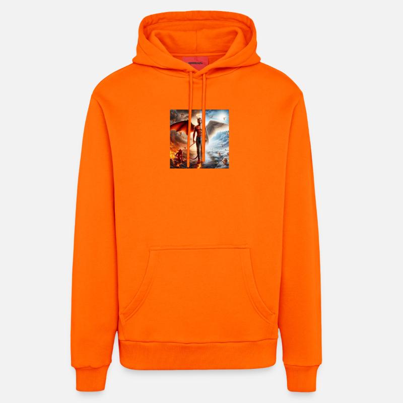 Dualité Céleste et Infernale - Sweat à capuche bio décontracté fabriqué en UE - SUNSET ORANGE