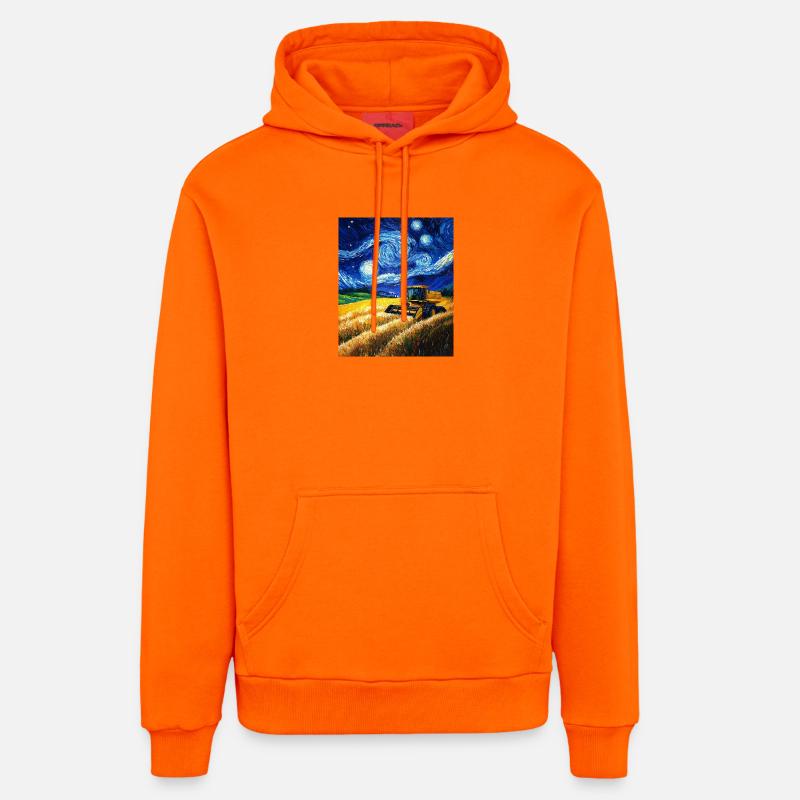 moissonneuse-batteuse fermier style van gogh étoilé - Sweat à capuche bio décontracté fabriqué en UE - SUNSET ORANGE