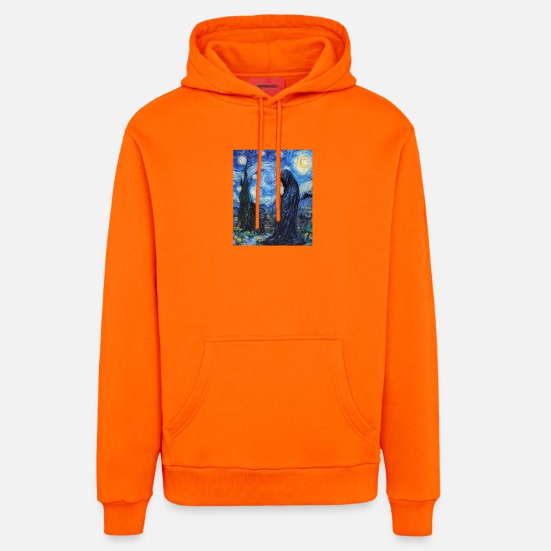 Fantôme Van Gogh Style Nuit étoilée - Sweat à capuche bio décontracté fabriqué en UE - SUNSET ORANGE
