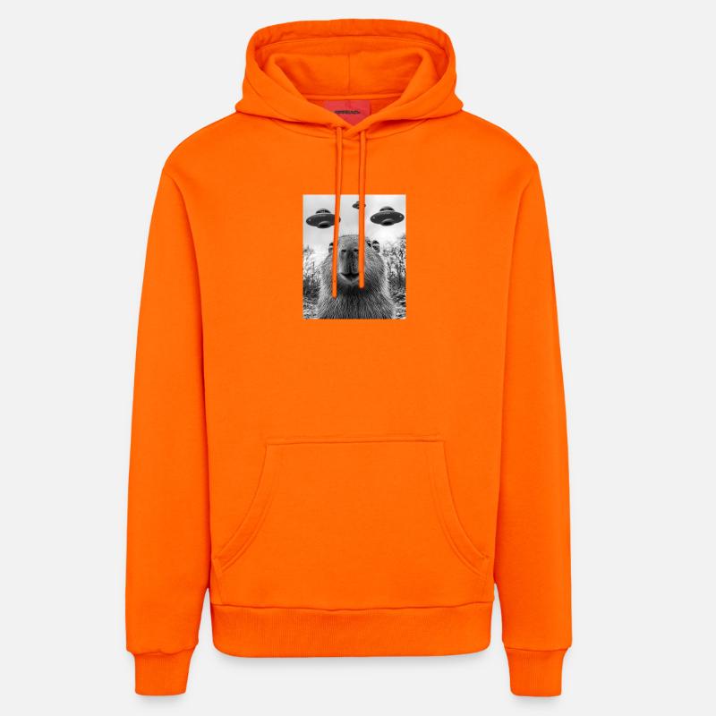 Selfie de capybara avec OVNI - Sweat à capuche bio décontracté fabriqué en UE - SUNSET ORANGE