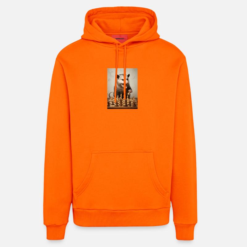 Opossum joue aux échecs - Sweat à capuche bio décontracté fabriqué en UE - SUNSET ORANGE