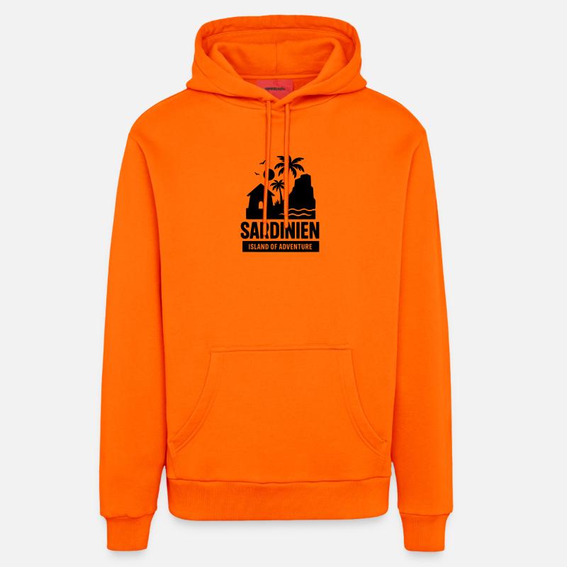 Points de repère de la Sardaigne - Sweat à capuche bio décontracté fabriqué en UE - SUNSET ORANGE