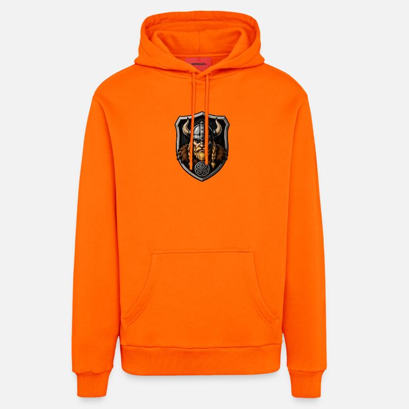 Guerrier viking avec bouclier - Sweat à capuche bio décontracté fabriqué en UE - SUNSET ORANGE
