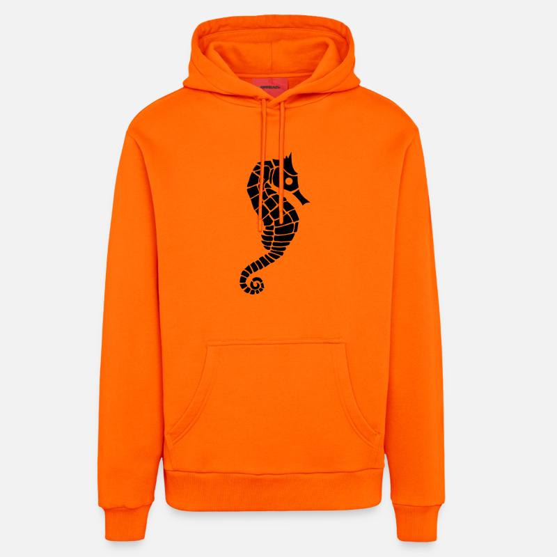 Hippocampe noir - Sweat à capuche bio décontracté fabriqué en UE - SUNSET ORANGE