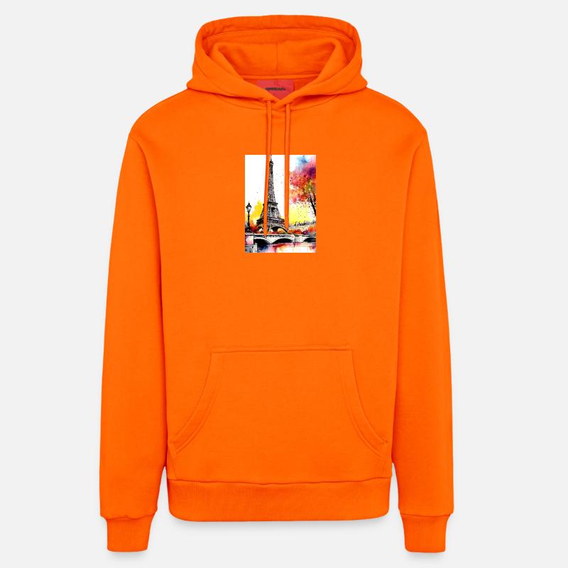 Tour Eiffel en aquarelle automnale - Sweat à capuche bio décontracté fabriqué en UE - SUNSET ORANGE