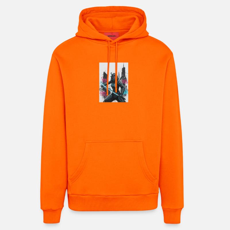 Cyber Samurai Neon Blade - Sweat à capuche bio décontracté fabriqué en UE - SUNSET ORANGE