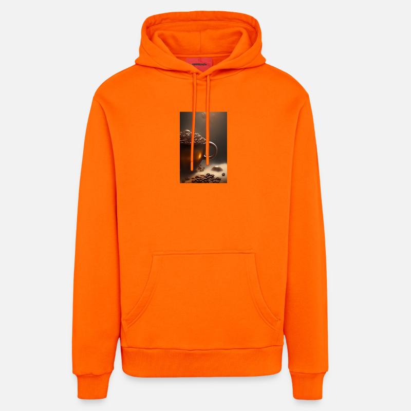 Café, granos de café - Sudadera con capucha ecológica de corte relaxed fabricada en la UE - SUNSET ORANGE