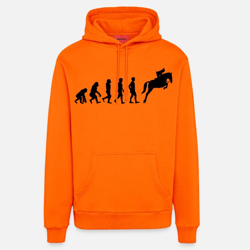 Évolution du cheval - Sweat à capuche bio décontracté fabriqué en UE - SUNSET ORANGE