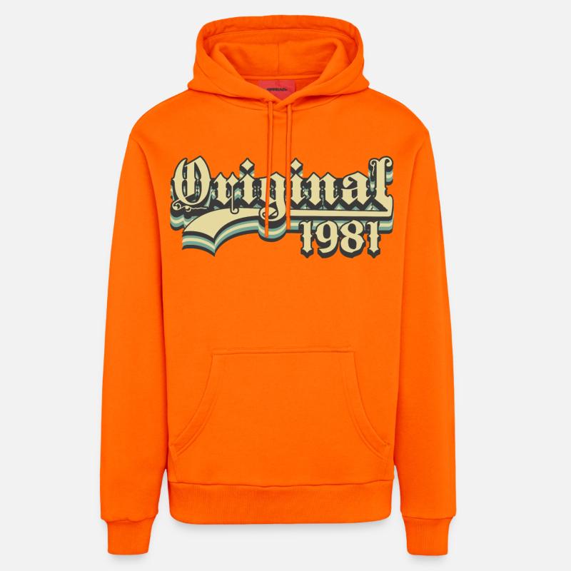 Né en 1981 - Sweat à capuche bio décontracté fabriqué en UE - SUNSET ORANGE