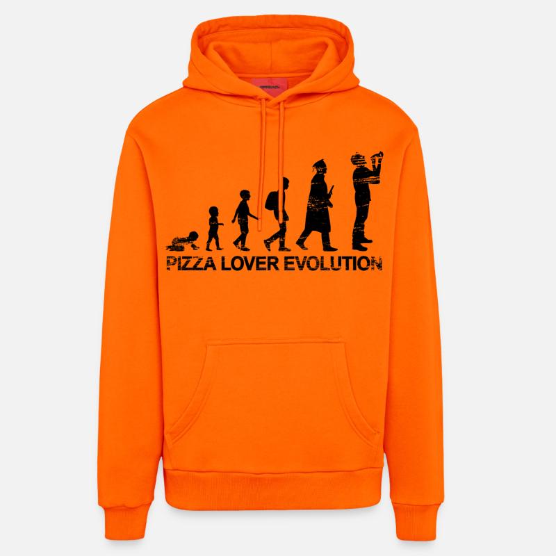 L'évolution des amateurs de pizza - Sweat à capuche bio décontracté fabriqué en UE - SUNSET ORANGE