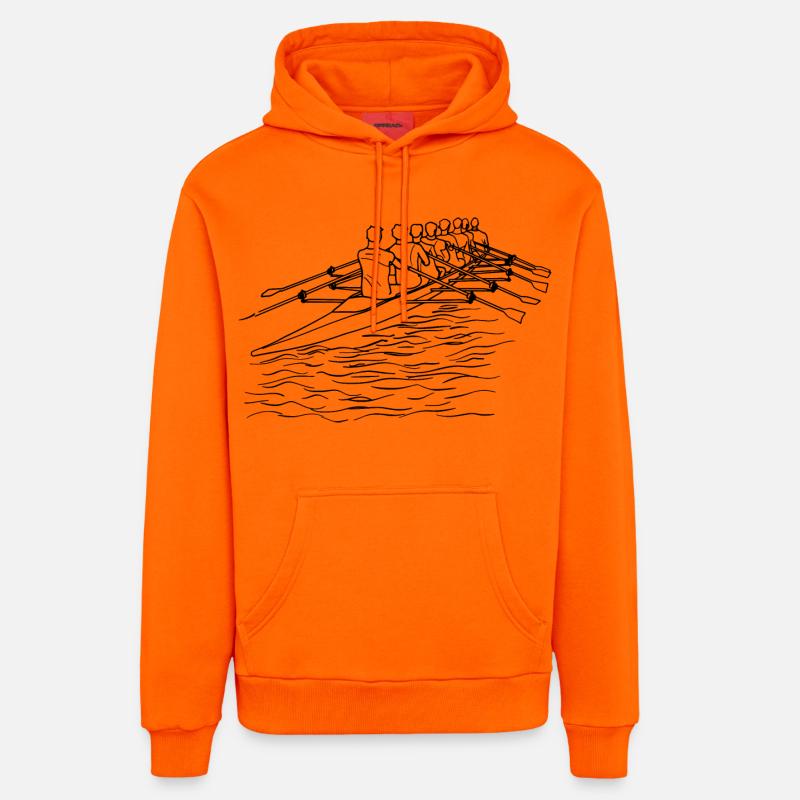 Dessin au trait de l’équipe d’aviron - Sweat à capuche bio décontracté fabriqué en UE - SUNSET ORANGE