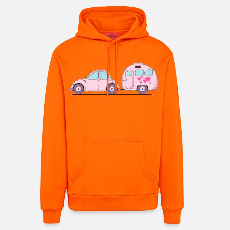 Voiture avec caravane Rosa - Sweat à capuche bio décontracté fabriqué en UE - SUNSET ORANGE