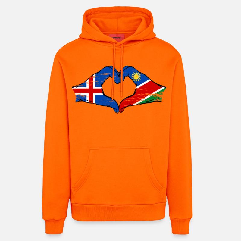 Island_Namibia_Flagge_Haende_Herzform_used - Sweat à capuche bio décontracté fabriqué en UE - SUNSET ORANGE