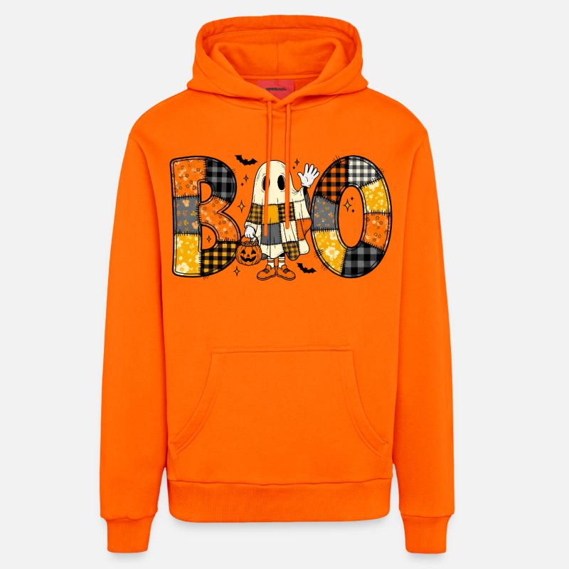 Fantôme Halloween Patchwork Boo - Sweat à capuche bio décontracté fabriqué en UE - SUNSET ORANGE