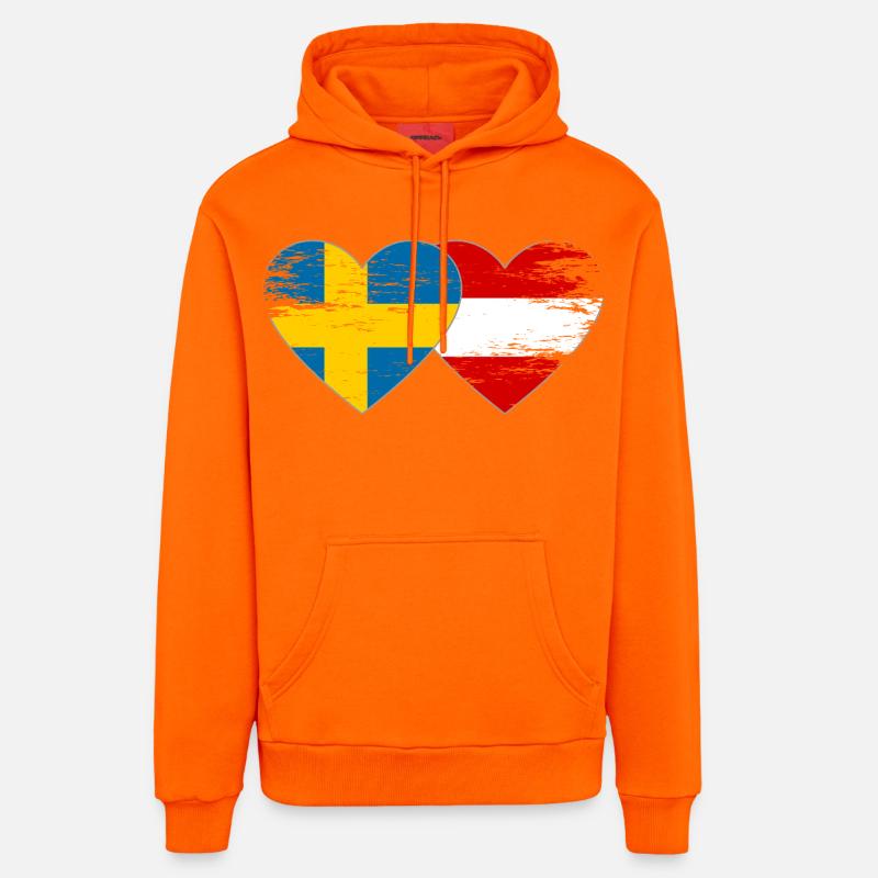 Suède Autriche Drapeau Coeur utilisé - Sweat à capuche bio décontracté fabriqué en UE - SUNSET ORANGE