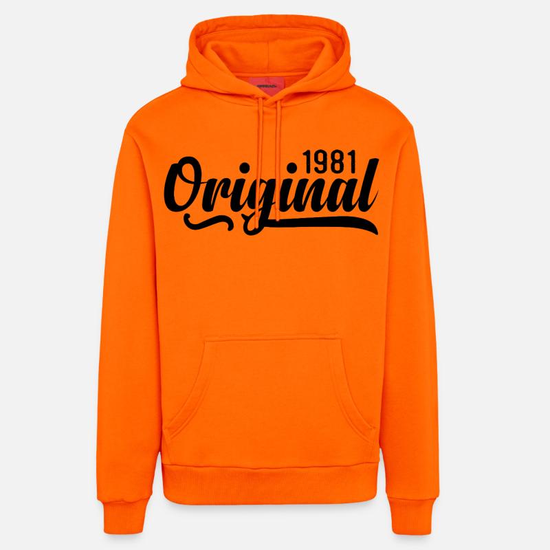 1981 anniversaire 44 ans, rétro 1981 - Sweat à capuche bio décontracté fabriqué en UE - SUNSET ORANGE