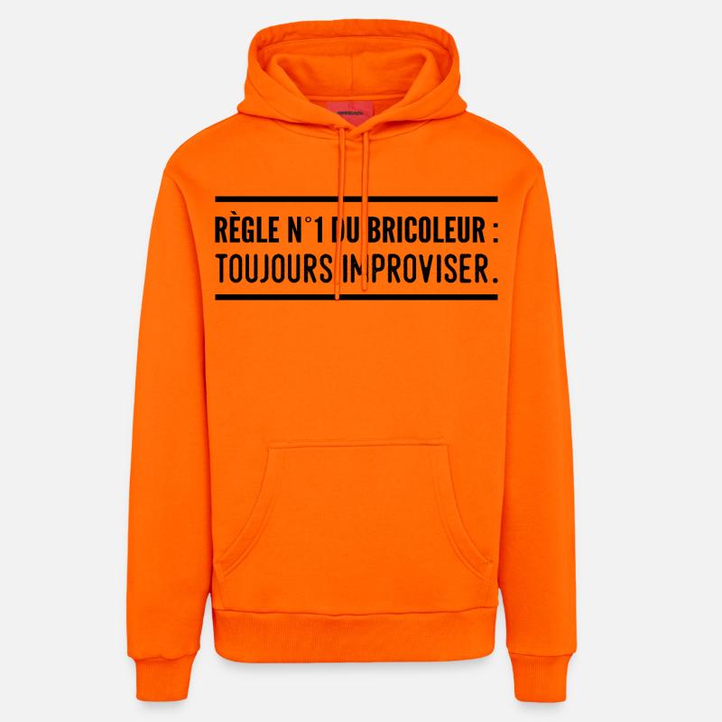 Règle n°1 du bricoleur : toujours improviser - Sweat à capuche bio décontracté fabriqué en UE - SUNSET ORANGE