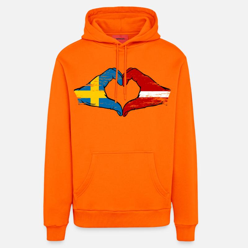 Suède Lettonie drapeau coeur utilisé - Sweat à capuche bio décontracté fabriqué en UE - SUNSET ORANGE
