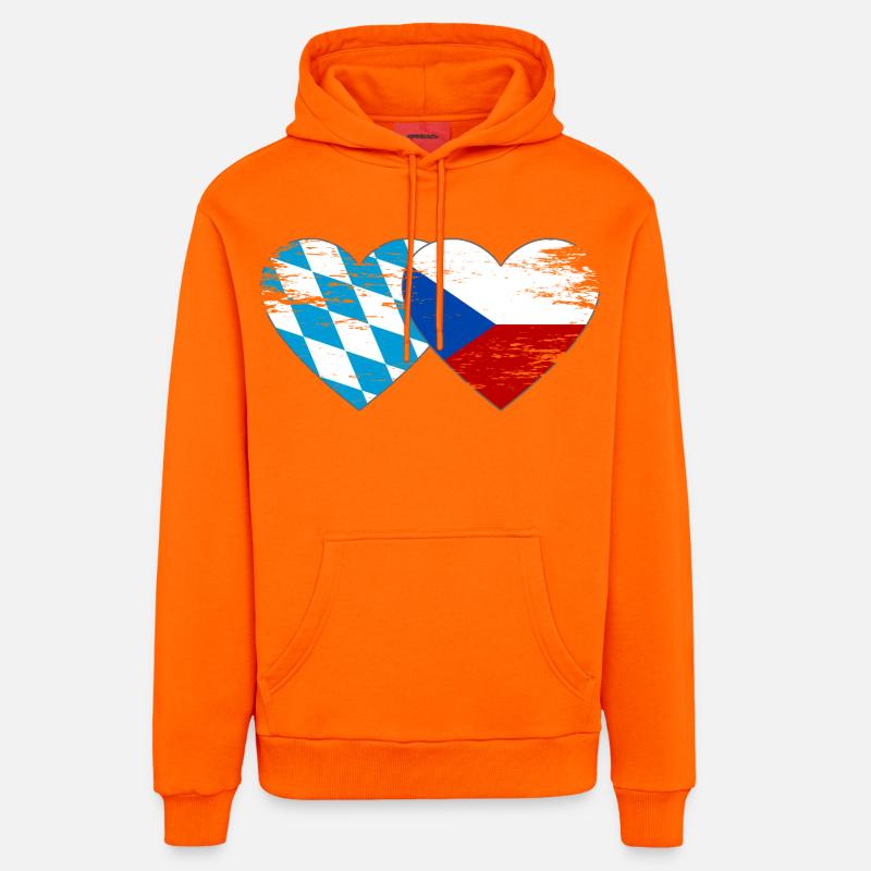 Bavière, République tchèque, drapeau coeur - Sweat à capuche bio décontracté fabriqué en UE - SUNSET ORANGE