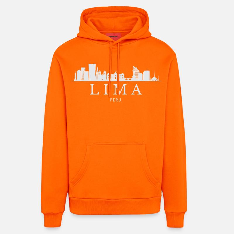 Lima Skyline, Lima Pérou - Sweat à capuche bio décontracté fabriqué en UE - SUNSET ORANGE