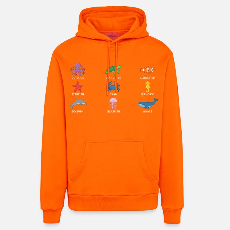 Conception de la faune sous-marine - Sweat à capuche bio décontracté fabriqué en UE - SUNSET ORANGE