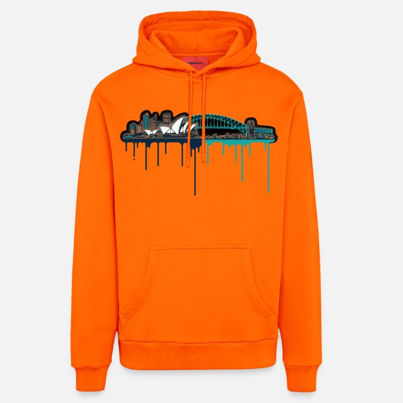 Impression néon de Sydney Skyline - Sweat à capuche bio décontracté fabriqué en UE - SUNSET ORANGE