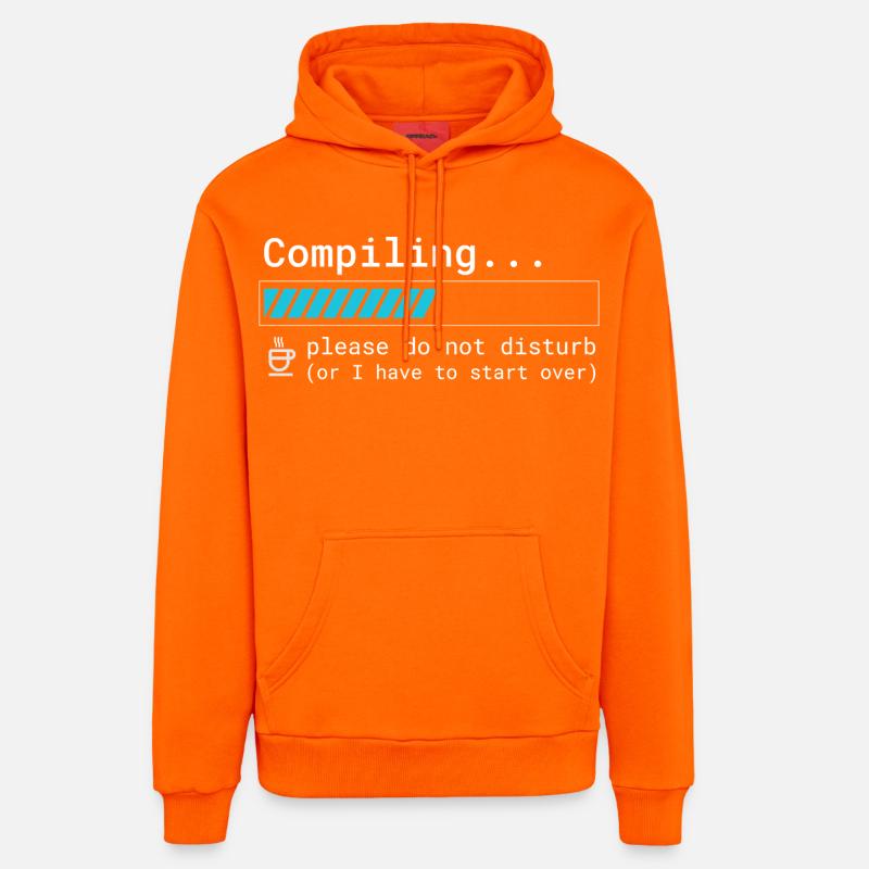 Lustiges Programmierer T-Shirt - Compiling Please  - Organic Relaxed Hoodie Made in EU - SUNSET ORANGE