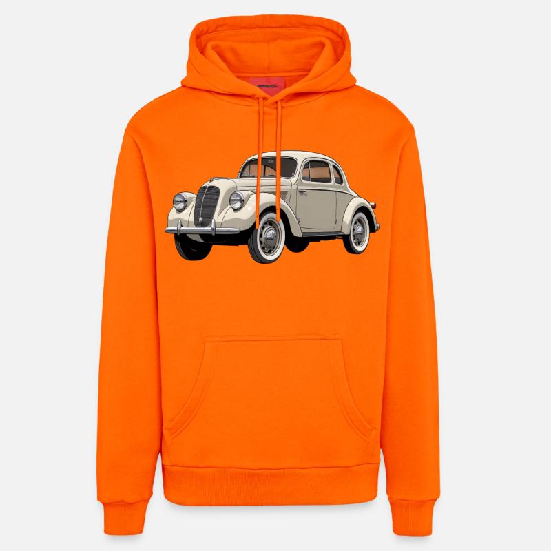 Beige Oldtimer Coupé Artwork - Organic Relaxed Hoodie Made in EU - SUNSET ORANGE