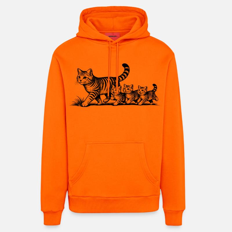 Mère chatte avec 3 chatons noirs - Sweat à capuche bio décontracté fabriqué en UE - SUNSET ORANGE