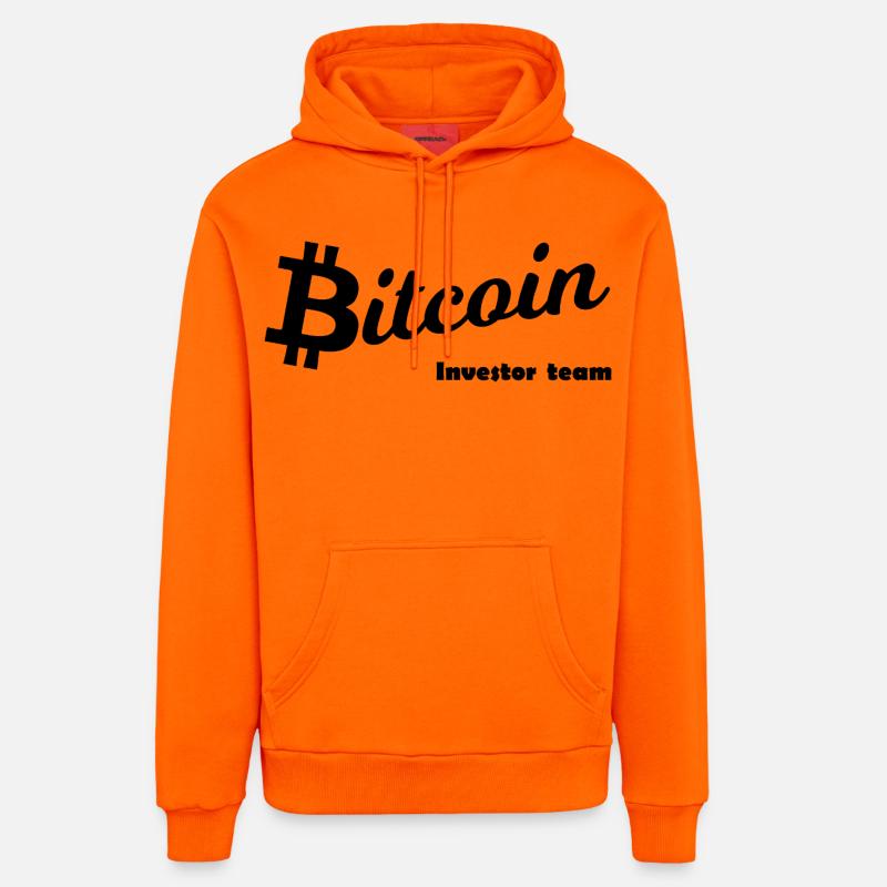 Silhouette noire du symbole Bitcoin - Sweat à capuche bio décontracté fabriqué en UE - SUNSET ORANGE