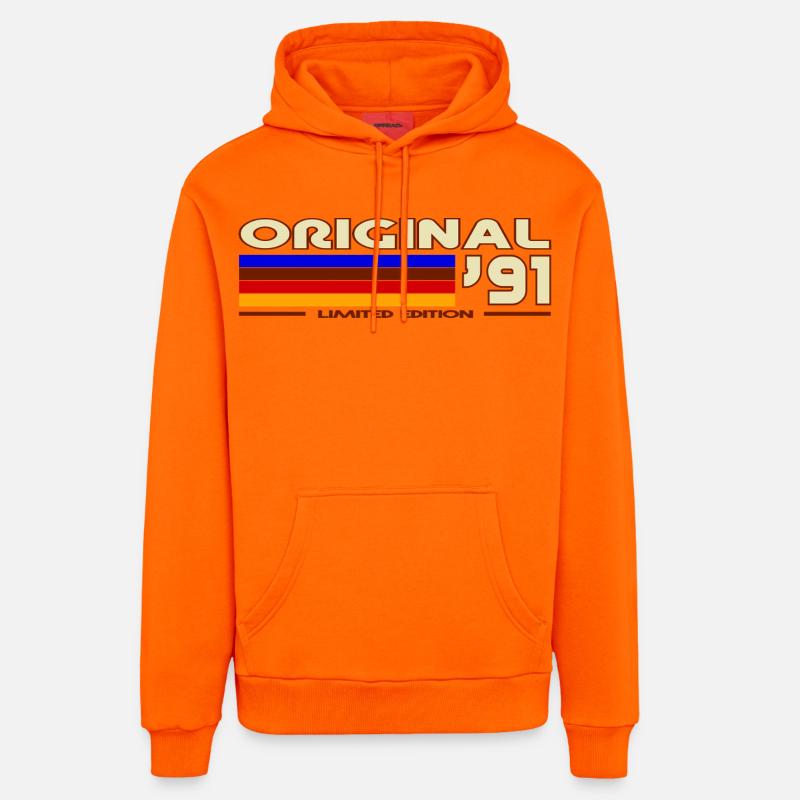 Rétro 1991 Arc ciel - Sweat à capuche bio décontracté fabriqué en UE - SUNSET ORANGE