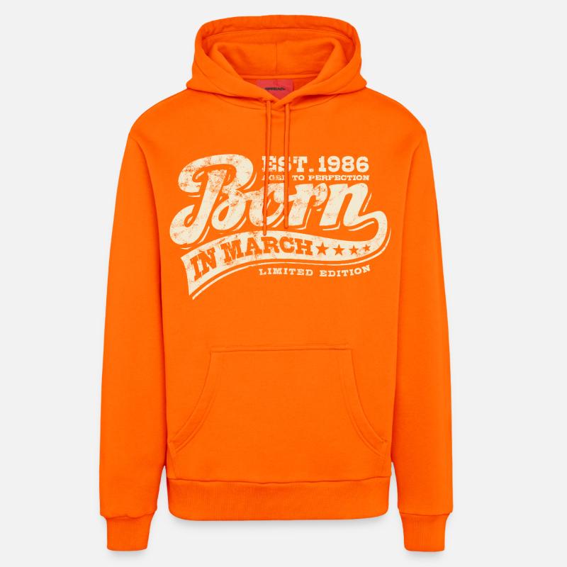 Né en mars 1986 - Anniversaire - Cadeau - Sweat à capuche bio décontracté fabriqué en UE - SUNSET ORANGE