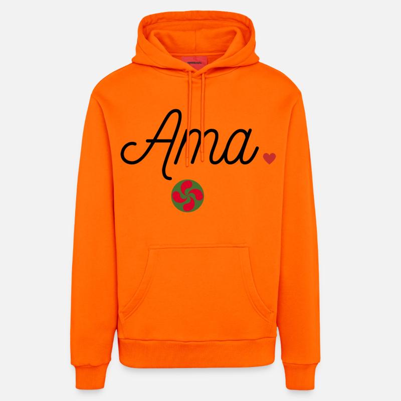 Ama et Lauburu. Maman en Basque - Sweat à capuche bio décontracté fabriqué en UE - SUNSET ORANGE