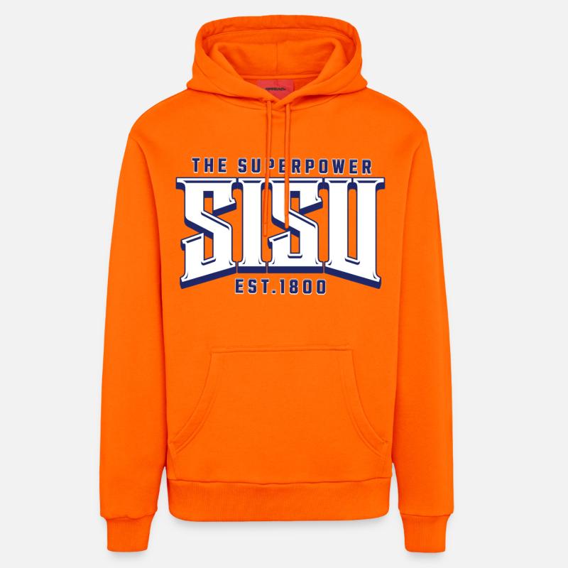 Impression du logo Content Superpower - Sweat à capuche bio décontracté fabriqué en UE - SUNSET ORANGE