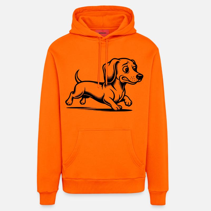 Promenade de chiots teckels à course - Sweat à capuche bio décontracté fabriqué en UE - SUNSET ORANGE