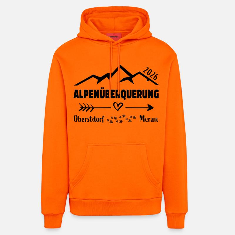 Alpenüberquerung E5 2026 Oberstdorf Meran - Organic Relaxed Hoodie Made in EU - SUNSET ORANGE