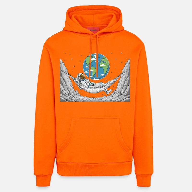 Astronaute Espace Hamac Lune Terre Repos - Sweat à capuche bio décontracté fabriqué en UE - SUNSET ORANGE
