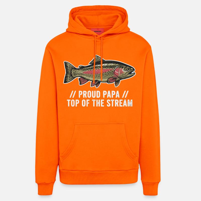 Proud Papa pêchant la truite - Sweat à capuche bio décontracté fabriqué en UE - SUNSET ORANGE