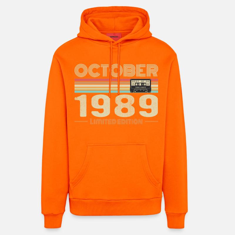 Anniversaire octobre 1989 - Birthday october 1989 - Sweat à capuche bio décontracté fabriqué en UE - SUNSET ORANGE