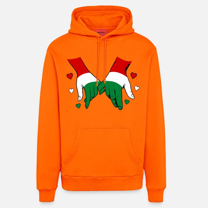 Drapeau hongrois main dans la main - Sweat à capuche bio décontracté fabriqué en UE - SUNSET ORANGE