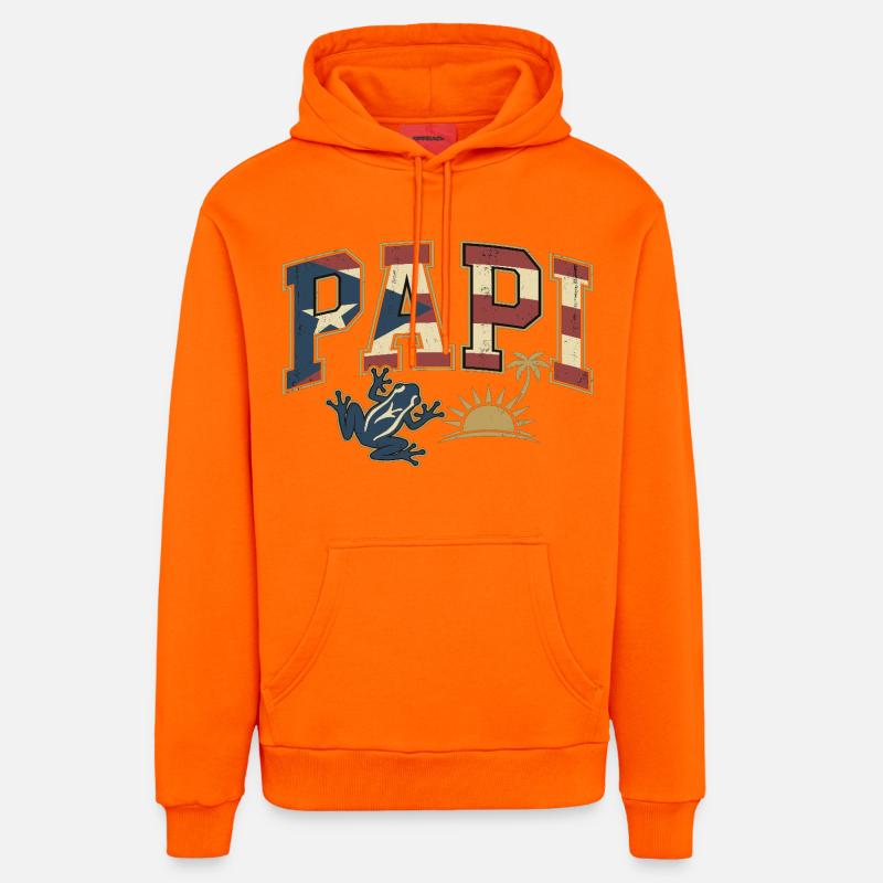 Papi Drapeau de Porto Rico - Sweat à capuche bio décontracté fabriqué en UE - SUNSET ORANGE