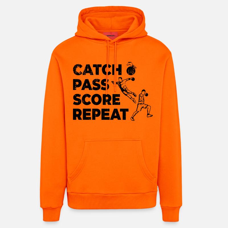 Attraper, passer, marquer, répéter - Sweat à capuche bio décontracté fabriqué en UE - SUNSET ORANGE