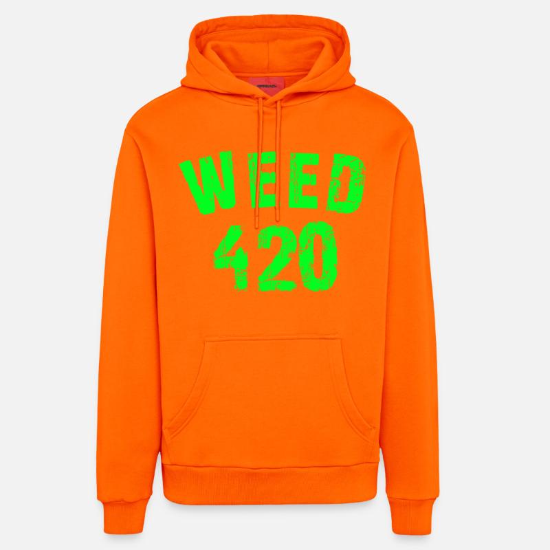 Motif 420 emblématique en vert fluo - Sweat à capuche bio décontracté fabriqué en UE - SUNSET ORANGE