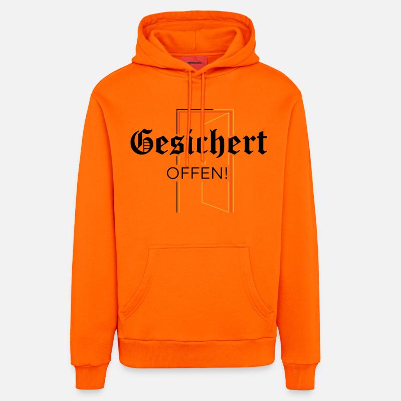 Ouvert sécurisé ! Déclaration - Sweat à capuche bio décontracté fabriqué en UE - SUNSET ORANGE