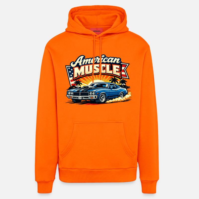 American_Muscle_3 - Sweat à capuche bio décontracté fabriqué en UE - SUNSET ORANGE