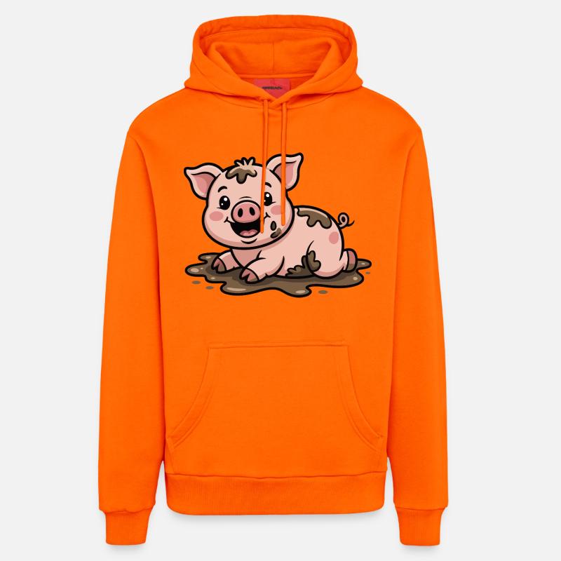 Cochon dans la boue mignon - Sweat à capuche bio décontracté fabriqué en UE - SUNSET ORANGE