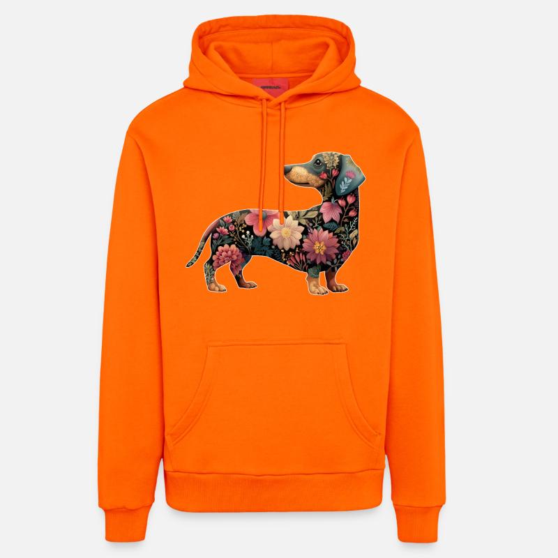 Teckel Teckel Fleurs Florales - Sweat à capuche bio décontracté fabriqué en UE - SUNSET ORANGE
