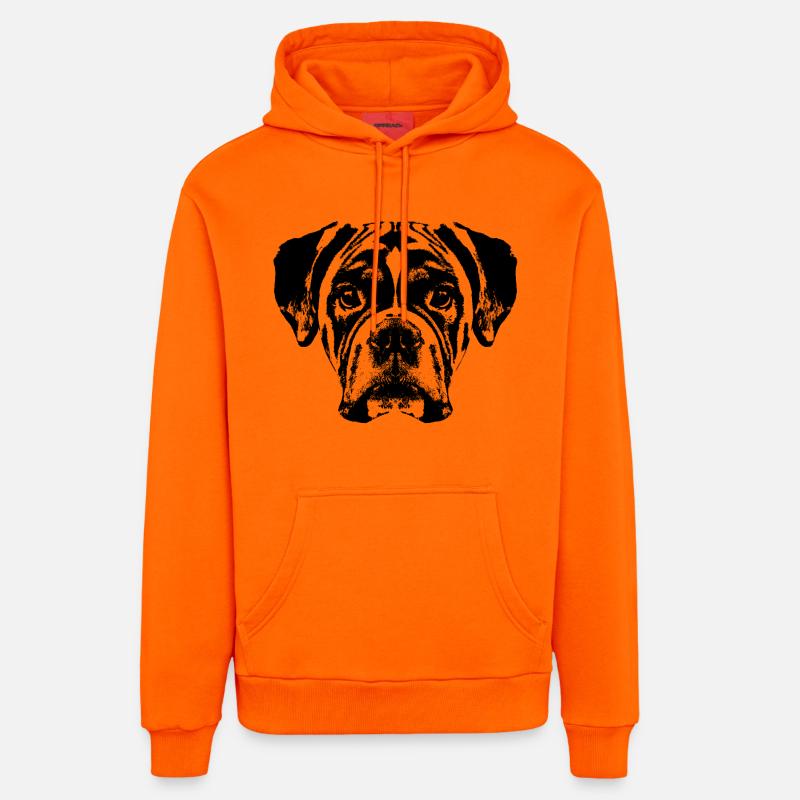 Boxer / Tête / Chien / Graphique - Sweat à capuche bio décontracté fabriqué en UE - SUNSET ORANGE